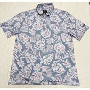 Swiss Alps Hawaiian Print Performance Polo Shirt Sleeve Tropical Print Men’s L